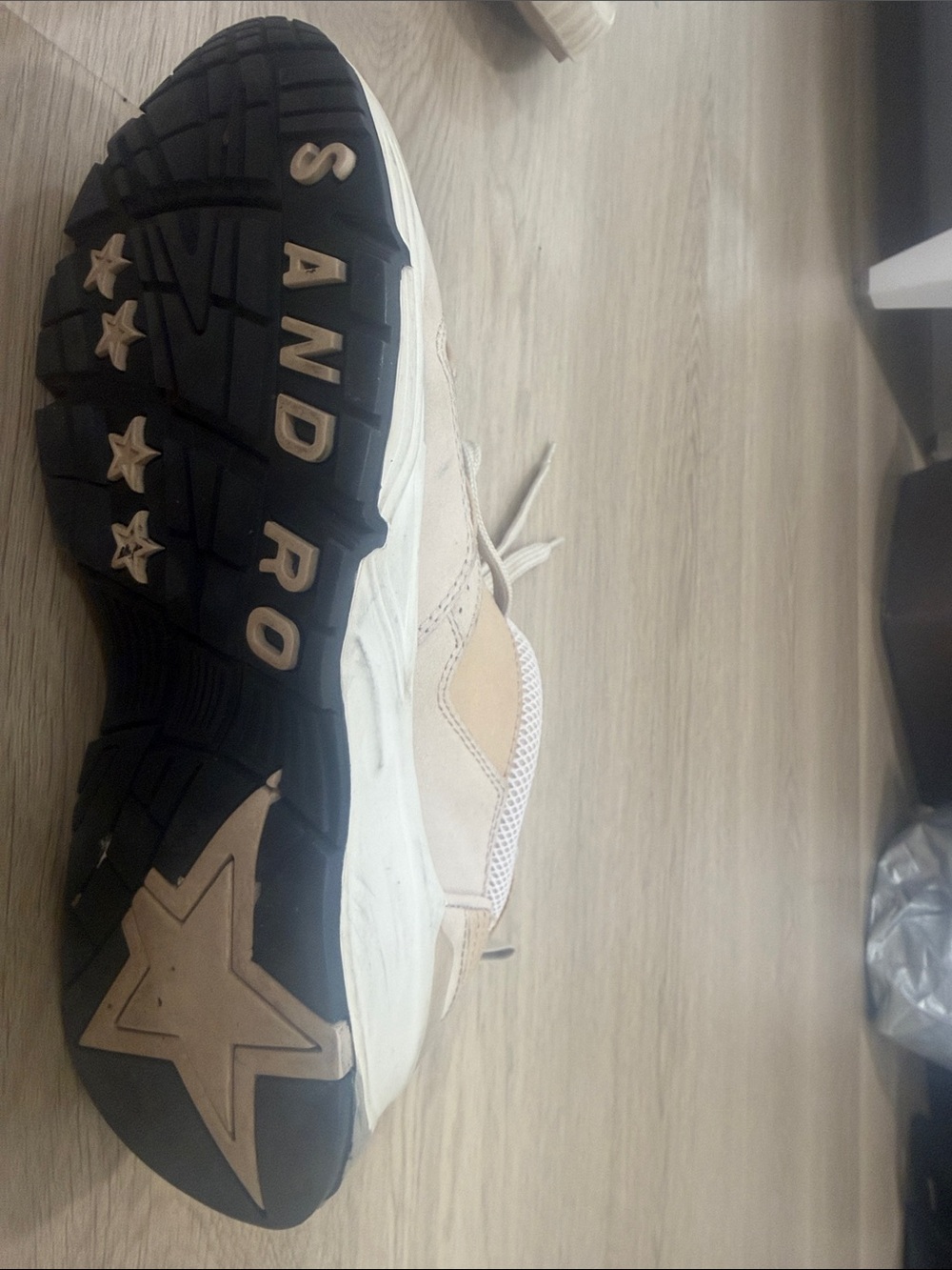 Sandro Beige and White Leather Mesh Sneakers - Picture 4 of 4